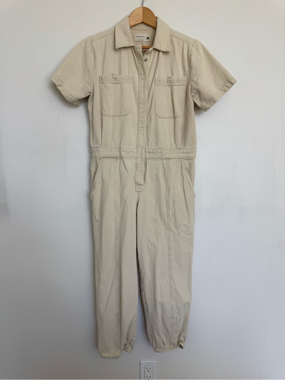 Back Beat Co. Short-Sleeve Utility Jumpsuit in Cream